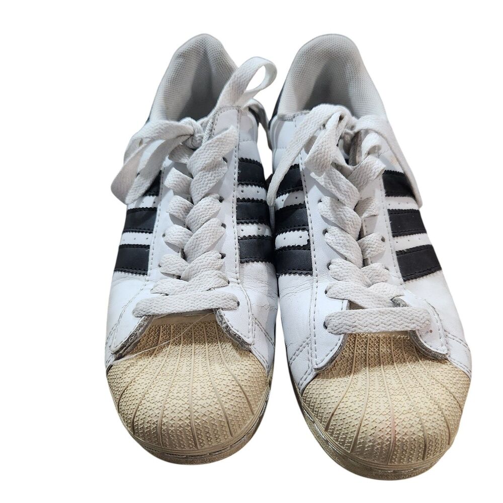 Adidas Superstar‎ Womens 6 White Black Shell Toe Sneakers Classic Lace Up